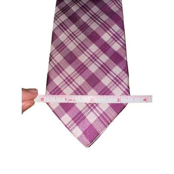 Tom James Royal Classic Purple & White Check 100% Silk Tie - Picture 3 of 6